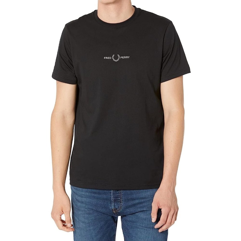 Brand New Fred Perry Embroidered Graphic Tee Black- M7514.